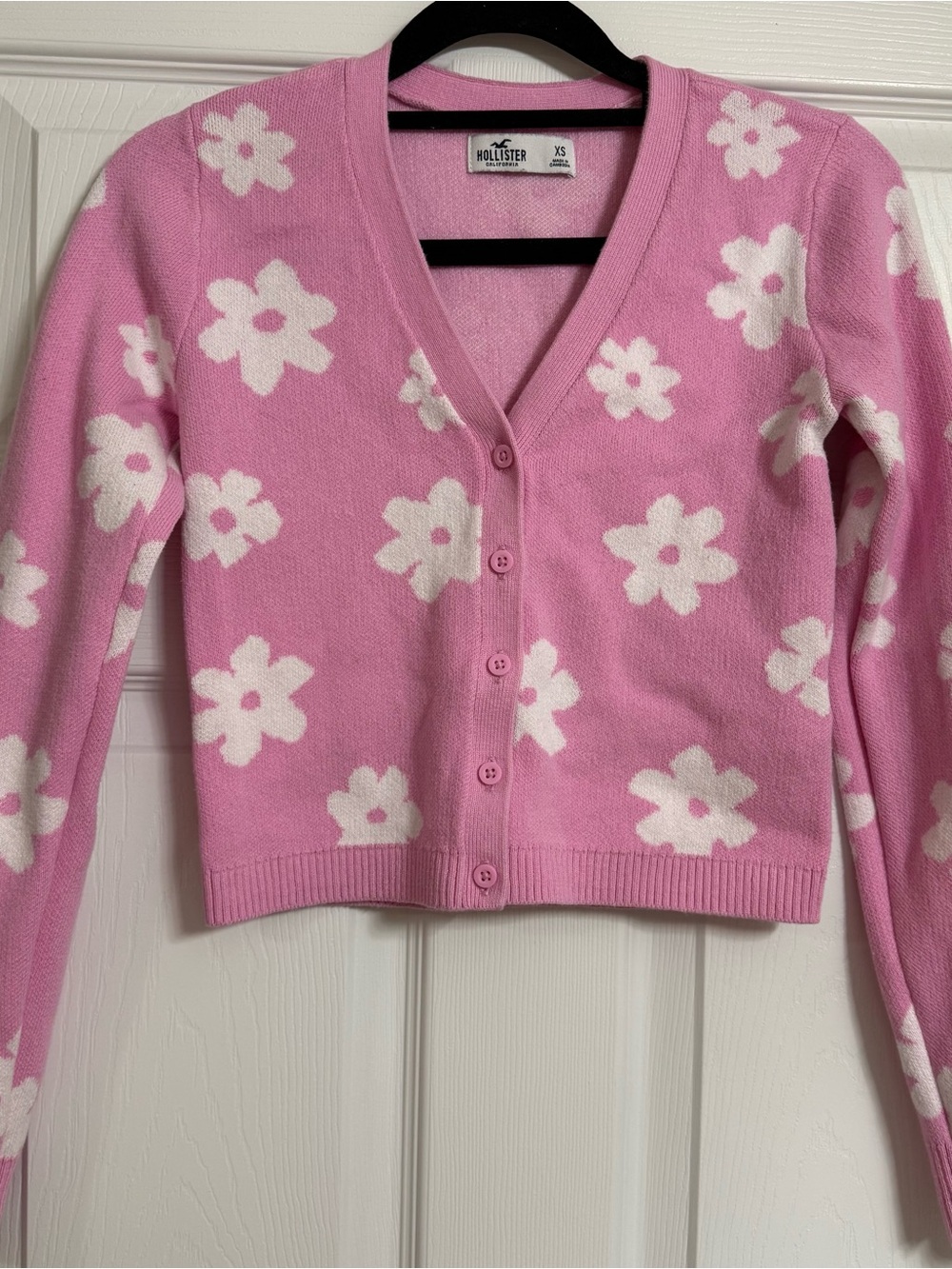 Hollister Pink Daisy V-Neck Button Cardigan